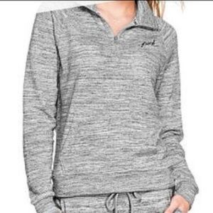 Victoria's Secret PINK Varsity Quarter Snap Pullover in Marl Gray.